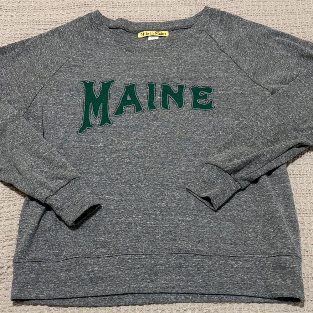 Women's Gray Long Sleeve Tee with Green 'MAINE' Applique